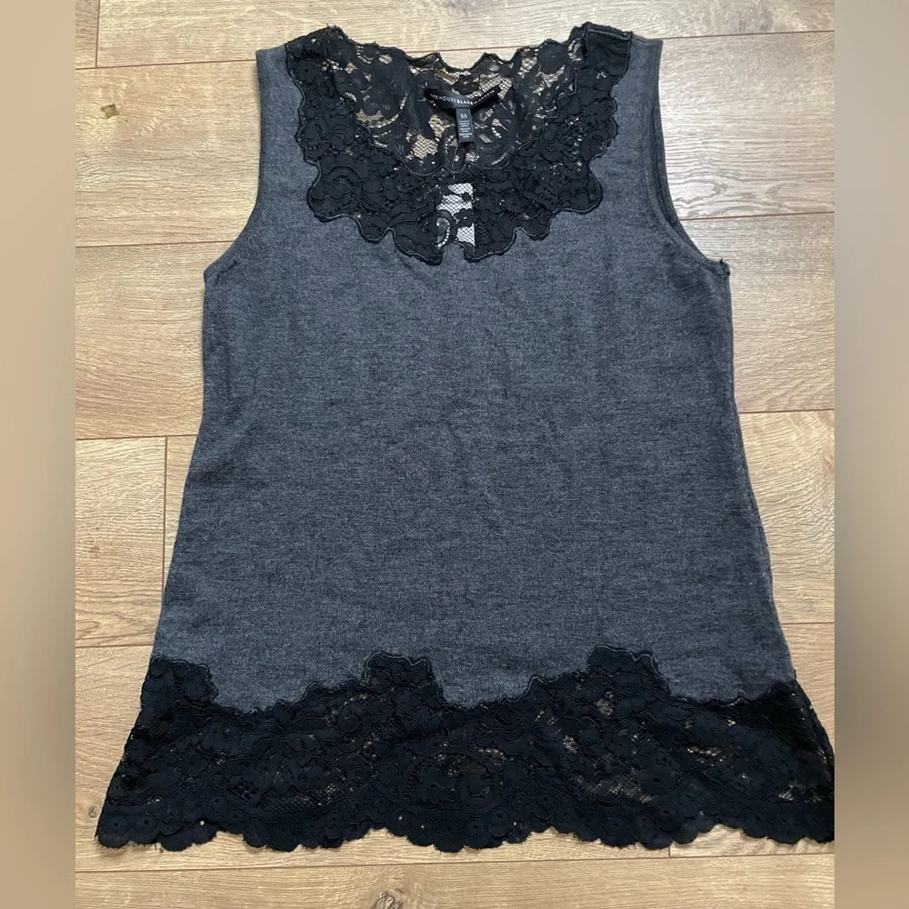White House Black Market Wool Blend Gray Lace Trim Chemise size XS